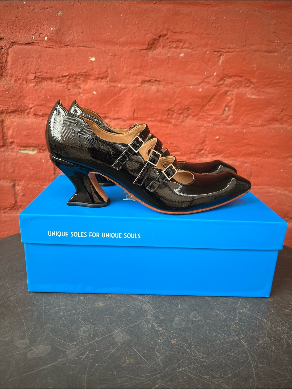 John Fleuvog “Bach” Mary Jane Heels in black patent, size 7